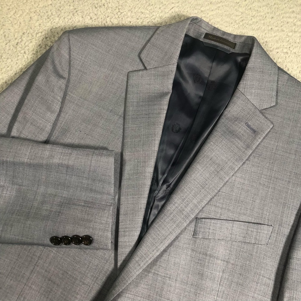 Lauren Ralph Lauren Suit Jacket Mens 44R Gray Wool Solid Double Vent 2 Btn